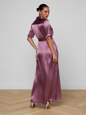 Klement Silk Shirt Dress in Dusky Orchid | L'AGENCE Klement Silk Shirt Dress in Dusky Orchid | L'AGENCE