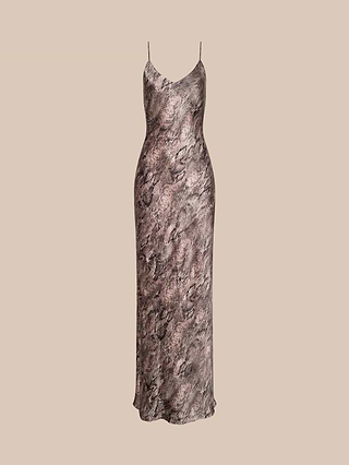 snake print satin dress Warehouse Women's Snake Print Satin Cross Front Chiffon Insert Hanky Hem Midi Dress in Lime