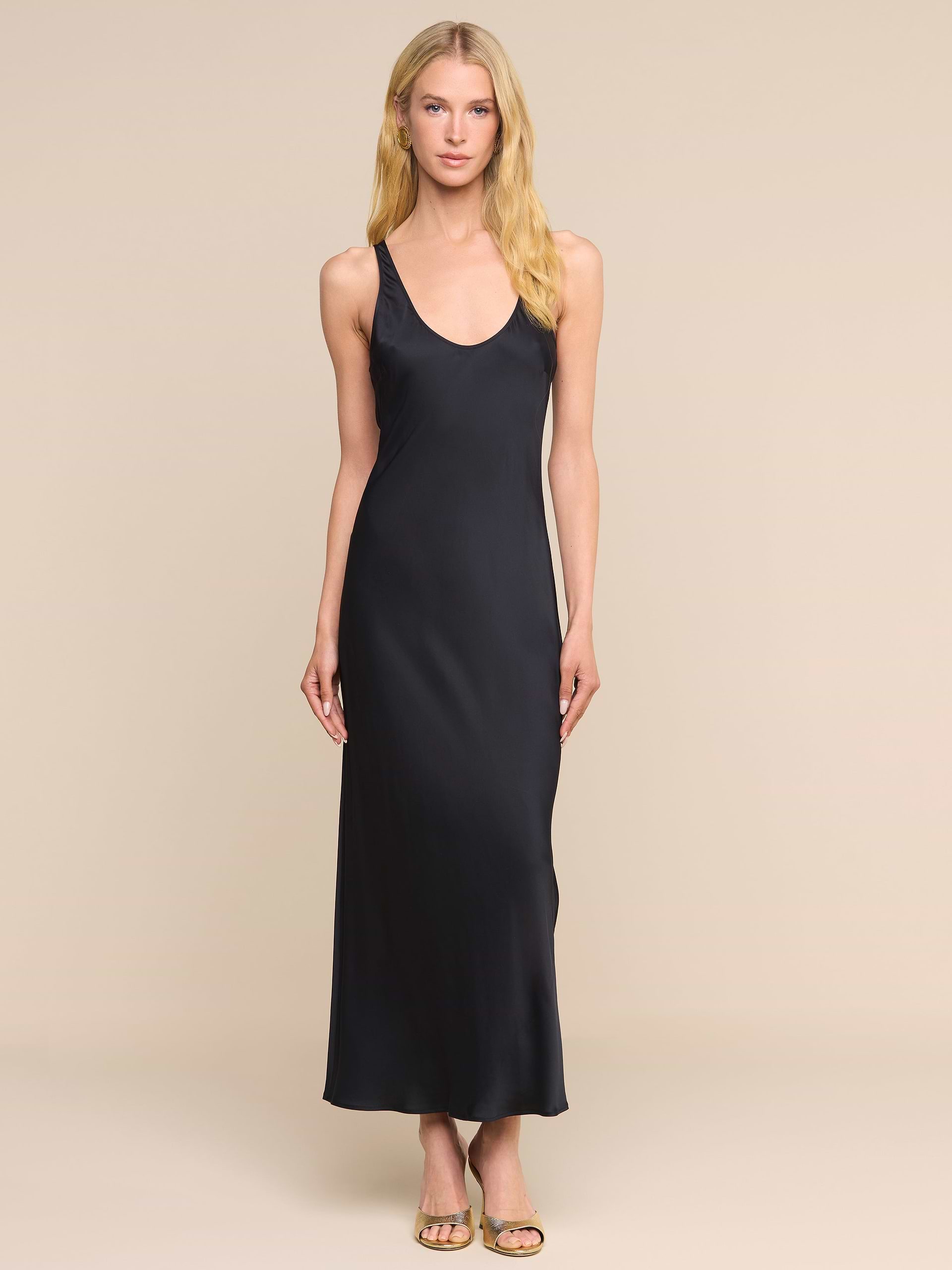 akna black dress L'AGENCE Akiya Satin Maxi In Keena scarf