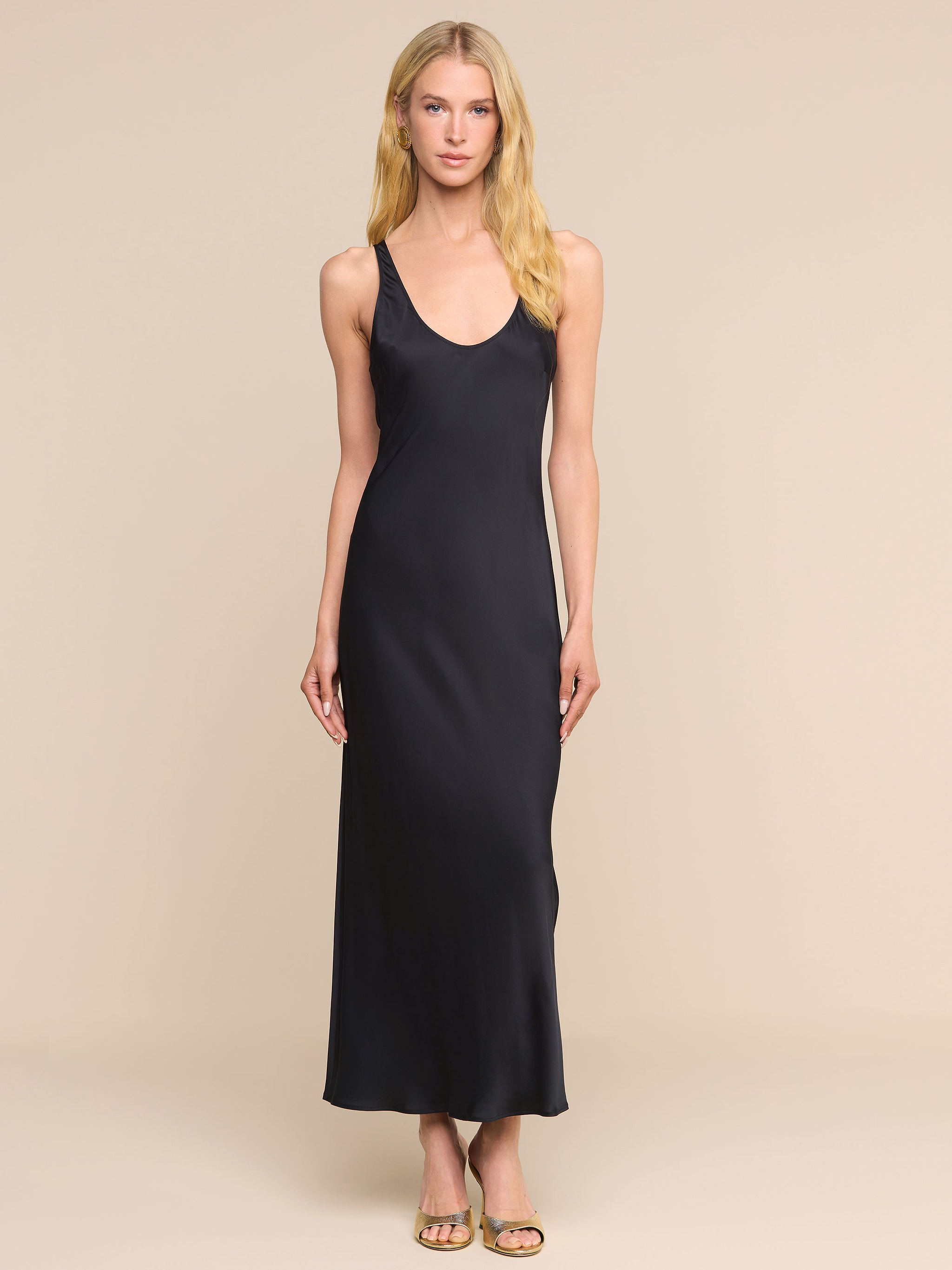 black plain long dress Akiya Satin Maxi in Tina Holly Couture TW030 Web Collection: Beach Hidden back zipper/clasp Color:Periwinkle*