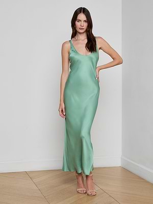 L'AGENCE Akiya Satin Tank Top Dress In Malachite Green L'AGENCE Akiya Satin Tank Top Dress In Malachite Green