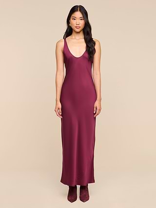 Akiya Satin Maxi Dress in Merlot Red
