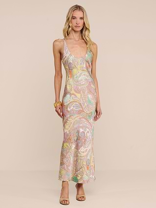 satin paisley print dress Radina Blue Paisley Print Satin Halter Midi Wrap Dress