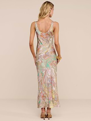 satin paisley print dress Womens Satin Open Back Dress