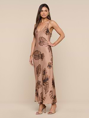 L'Agence Satin Akiya Slip Maxi Dress - Brown - L L'Agence Satin Akiya Slip Maxi Dress - Brown - L