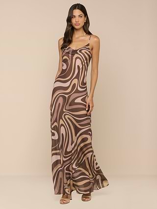 brown bias cut dress ASOS DESIGN bias cut cami maxi dress with contrast tie detail in mocha brown