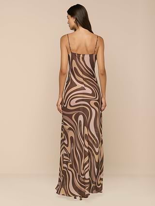 silk brown slip dress Lush beaded silk satin slip dress in brown - SIR