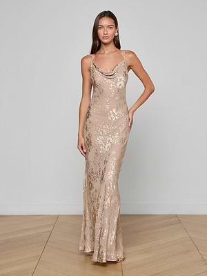 Christine Burnout Satin Gown in Feather Grey | L'AGENCE Christine Burnout Satin Gown in Feather Grey | L'AGENCE