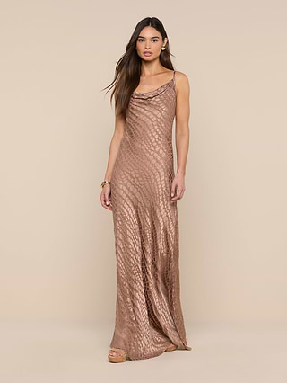 L'AGENCE Christine Burnout Satin Dress In Hazelnut Cobra Geo Burnout