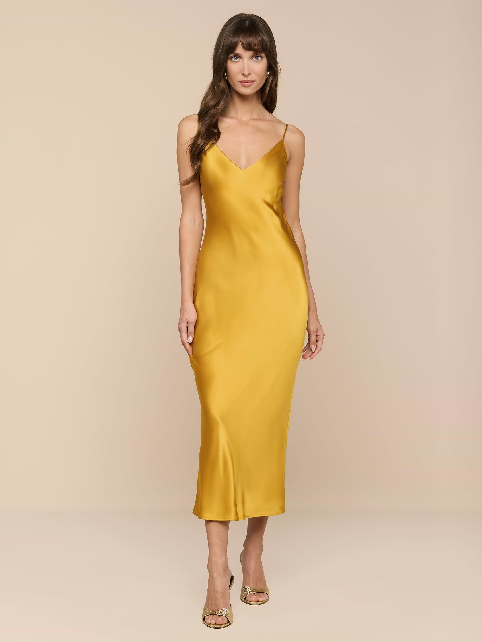 L'AGENCE Seridie Silk Slip Dress In Golden Spice