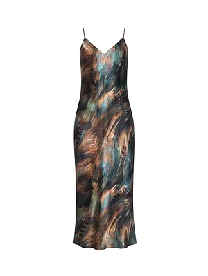 Seridie Silk Slip Dress in Teal Multi Mix Feather | L'AGENCE Seridie Silk Slip Dress in Teal Multi Mix Feather | L'AGENCE