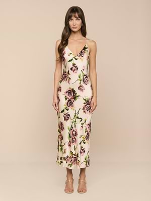 L'AGENCE Seridie Silk Slip Dress In Ecru/Mauve Romantic Rose L'AGENCE Seridie Silk Slip Dress In Ecru/Mauve Romantic Rose