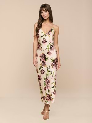 L'AGENCE Seridie Silk Slip Dress In Ecru/Mauve Romantic Rose L'AGENCE Seridie Silk Slip Dress In Ecru/Mauve Romantic Rose