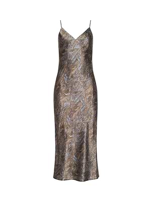 L'Agence Seridie Silk Slip Dress In Neutral/Blue Ditsy Paisley L'Agence Seridie Silk Slip Dress In Neutral/Blue Ditsy Paisley