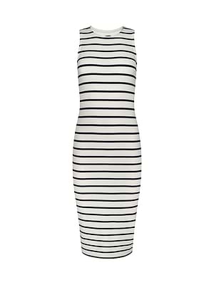 Nura Racerback Midi Dress in Ivory/Black Stripe | L'AGENCE Nura Racerback Midi Dress in Ivory/Black Stripe | L'AGENCE