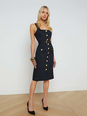 Idy Button-Front Tank Dress in Black/Gold | L'AGENCE Idy Button-Front Tank Dress in Black/Gold | L'AGENCE
