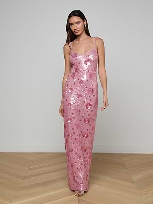 Karma Sequin Maxi Dress in Light Rose Sequin | L'AGENCE Karma Sequin Maxi Dress in Light Rose Sequin | L'AGENCE
