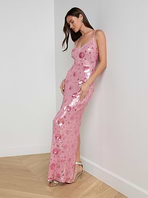 Karma Sequin Maxi Dress in Light Rose Sequin | L'AGENCE Karma Sequin Maxi Dress in Light Rose Sequin | L'AGENCE