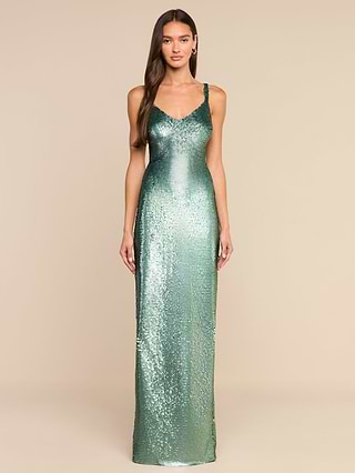 L'AGENCE Karma Sequin Maxi Dress In Matte Teal Sequins