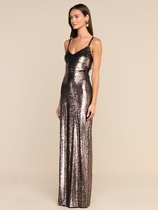 L'AGENCE Karma Sequin Maxi Dress In Dark Cardamom