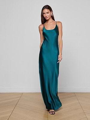 Charmaine Silk Gown in Deep Teal | L'AGENCE Charmaine Silk Gown in Deep Teal | L'AGENCE