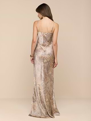 L'AGENCE Charmaine Silk Gown In Tan/Mauve Valencia Leopard