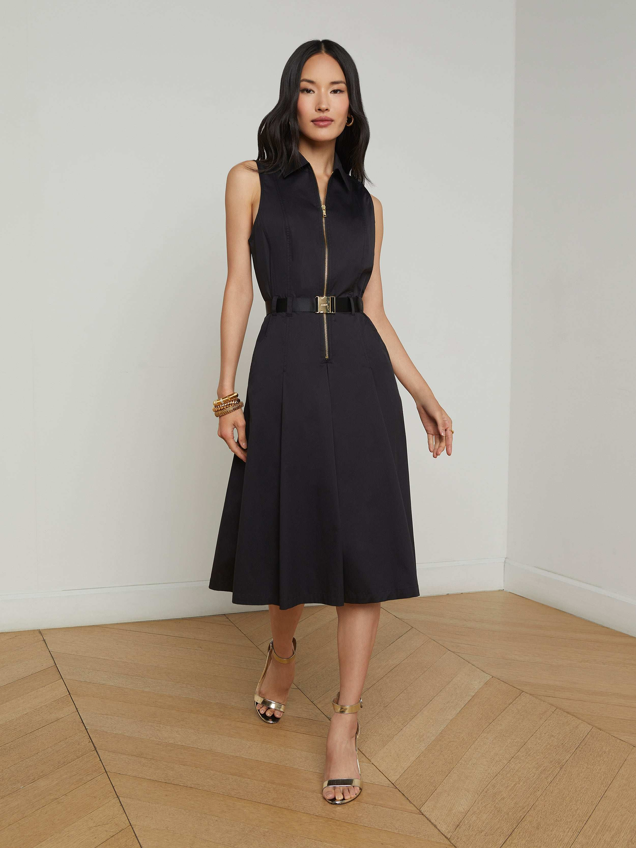 waist belt for black dress L'AGENCE Women's Kylo Belted Shirtdress - Kids Black Boots Girls type_S Cup Size:H A vegan chain belt
