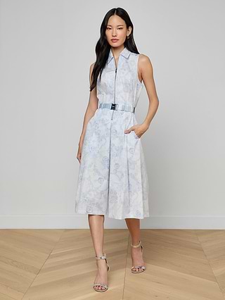 L'AGENCE Kylo Shirt Dress In Ivory/Pale Mist Blue Lace Print