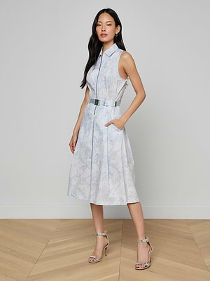 L'AGENCE Kylo Shirt Dress In Ivory/Pale Mist Blue Lace Print L'AGENCE Kylo Shirt Dress In Ivory/Pale Mist Blue Lace Print