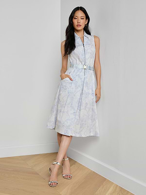 L'AGENCE Kylo Belted Shirt Dress - Ivory Blue Lace L'AGENCE Kylo Belted Shirt Dress - Ivory Blue Lace