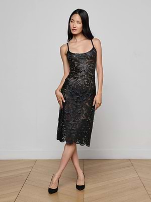 L'AGENCE Women's Kazuko Laser Cut Midi Dress - Black - Size 16 L'AGENCE Women's Kazuko Laser Cut Midi Dress - Black - Size 16