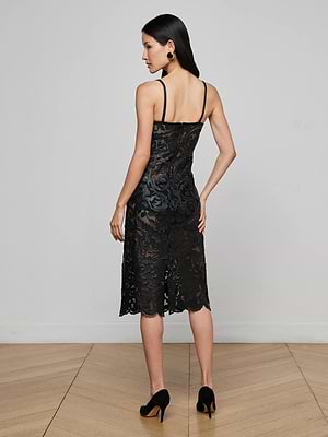 L'AGENCE Women's Kazuko Laser Cut Midi Dress - Black - Size 16 L'AGENCE Women's Kazuko Laser Cut Midi Dress - Black - Size 16