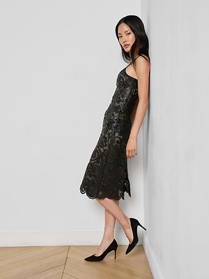 L'AGENCE Women's Kazuko Laser Cut Midi Dress - Black - Size 16 L'AGENCE Women's Kazuko Laser Cut Midi Dress - Black - Size 16