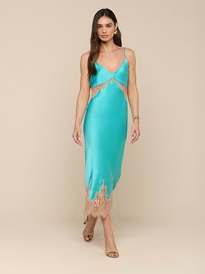 Scotly Silk Lace Dress in Cyan/Cappuccino | L'AGENCE Scotly Silk Lace Dress in Cyan/Cappuccino | L'AGENCE