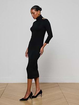 L'AGENCE Voletta Turtleneck Knit Dress In Black L'AGENCE Voletta Turtleneck Knit Dress In Black