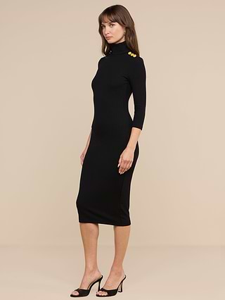 black long sleeve turtleneck dress Mini with Slit and Ribbed Paneling soft ribbed cotton modal blend L'AGENCE Voletta Turtleneck Knit Dress