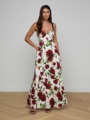 L'AGENCE Sutton Maxi Dress In White/Red Romantic Rose L'AGENCE Sutton Maxi Dress In White/Red Romantic Rose