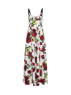 white and red rose dress L'AGENCE Sutton Maxi Dress in White/Red Romantic Rose