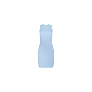 Ellis Tank Dress – a sleeveless, form-fitting pale blue mini dress featuring a racerback design, shown against a plain white background.