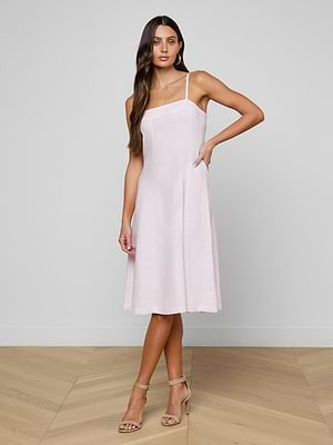 L'Agence Mitzy Linen Midi Dress In Icy Lilac L'Agence Mitzy Linen Midi Dress In Icy Lilac
