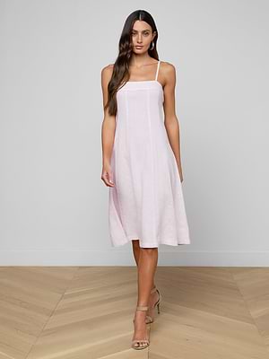 L'Agence Mitzy Linen Midi Dress In Icy Lilac L'Agence Mitzy Linen Midi Dress In Icy Lilac