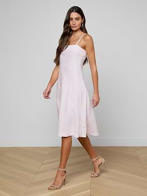 L'Agence Mitzy Linen Midi Dress In Icy Lilac L'Agence Mitzy Linen Midi Dress In Icy Lilac