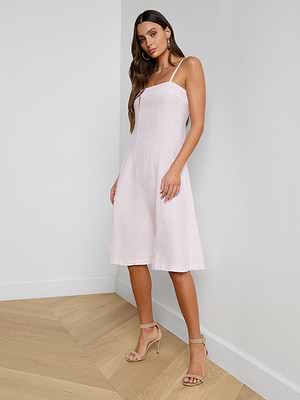 L'AGENCE Mitzy Linen Midi Dress In Icy Lilac L'AGENCE Mitzy Linen Midi Dress In Icy Lilac