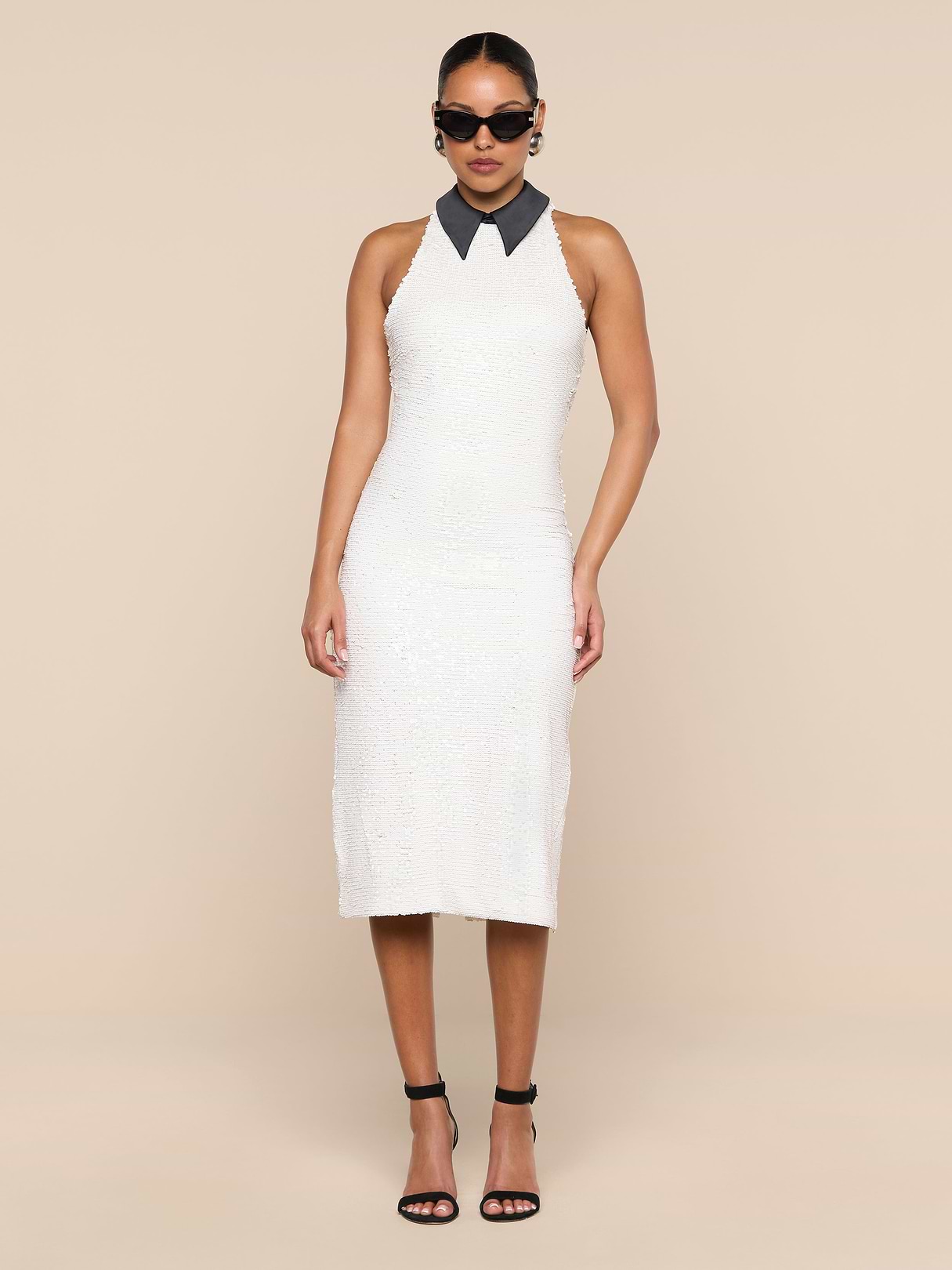 Lilith Sequin Dress in White/Black | L'AGENCE