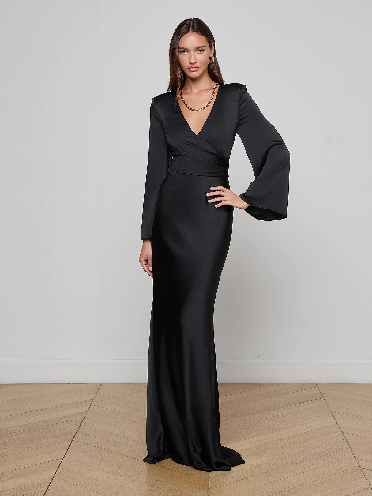 Manon Gown with Faux Fur in Black | L'AGENCE