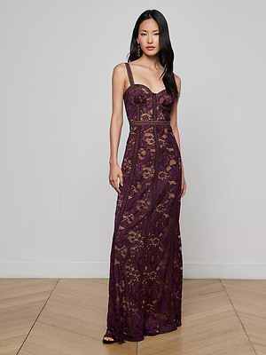 Laynie Lace Maxi Dress in Dark Malbec | L'AGENCE Laynie Lace Maxi Dress in Dark Malbec | L'AGENCE