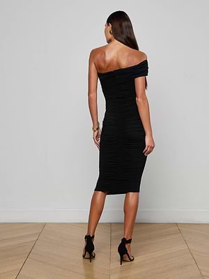 L'AGENCE Women's Cheryl Shirred Midi Dress - Black - Size 6 L'AGENCE Women's Cheryl Shirred Midi Dress - Black - Size 6