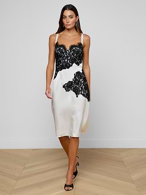 L'AGENCE Fenna Silk Lace Dress In Ivory/Black L'AGENCE Fenna Silk Lace Dress In Ivory/Black