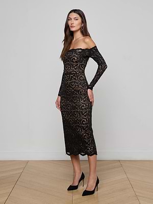 Lindsay Sequined Lace Dress in Black | L'AGENCE Lindsay Sequined Lace Dress in Black | L'AGENCE