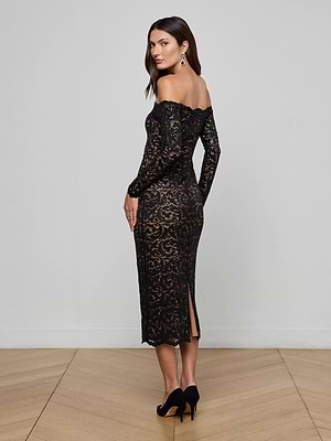 Lindsay Sequined Lace Dress in Black | L'AGENCE Lindsay Sequined Lace Dress in Black | L'AGENCE